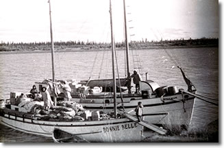 Nuligak's schooner, the Bonnie Belle, at Aklavik circa 1940