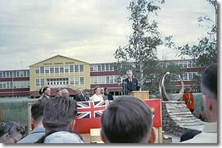 Prime Minister John Diefenbaker unveiling the Inuvik plaque