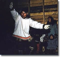 Raddi Kuiksak dancing at Tuktoyaktuk, circa 1950